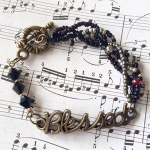 “Blessed” Brass Colored Charm & Beaded Bracelet